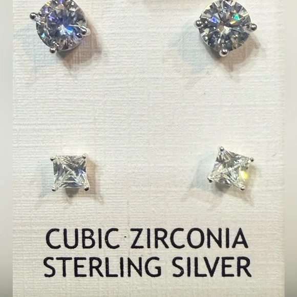 New Lake + Gray Silver Sterling Silver Cubic Zirconia Earring Set of 2 - Picture 2 of 7